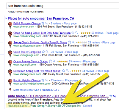 Google Listing for a Local SF Gate Page
