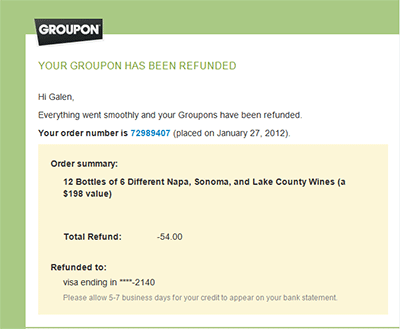 Groupon Gives a Full Refund When they Sponsor a Bad Deal