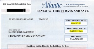 Atlantic Magazine Renewal Offer
