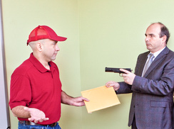 Man holding gun on a messenger