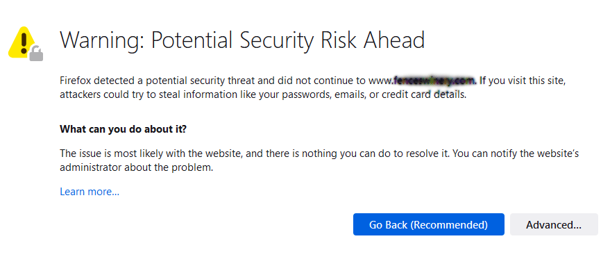 Firefox Potential Security Risk Warning